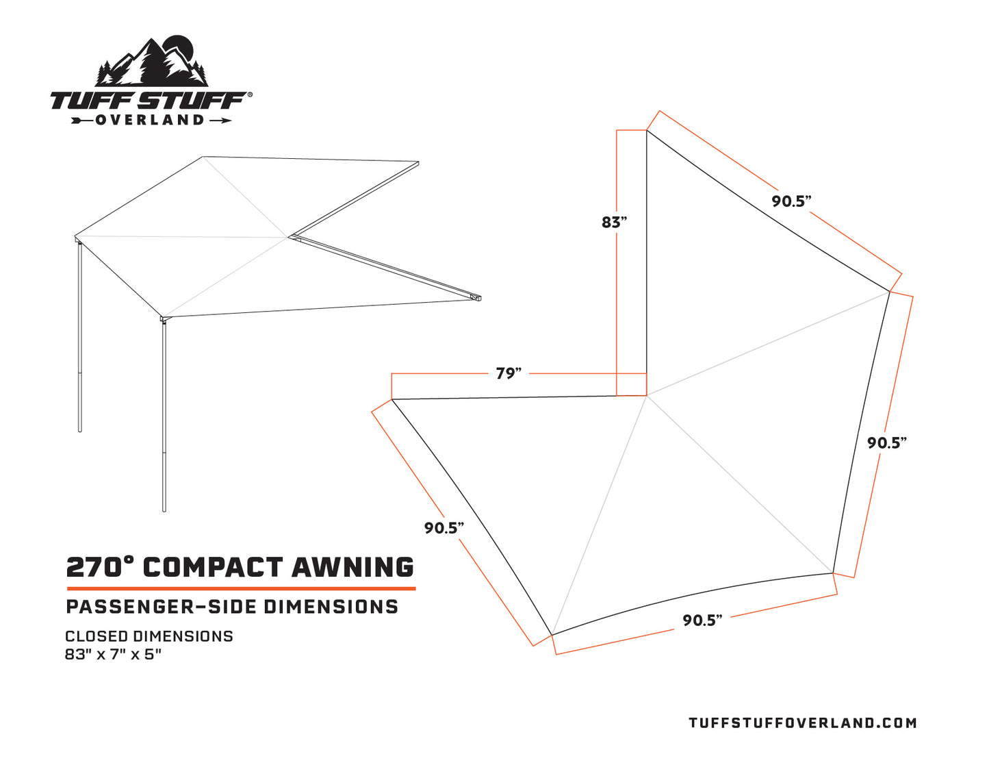 Tuff Stuff® Overland Awning, 270 Degree, Compact