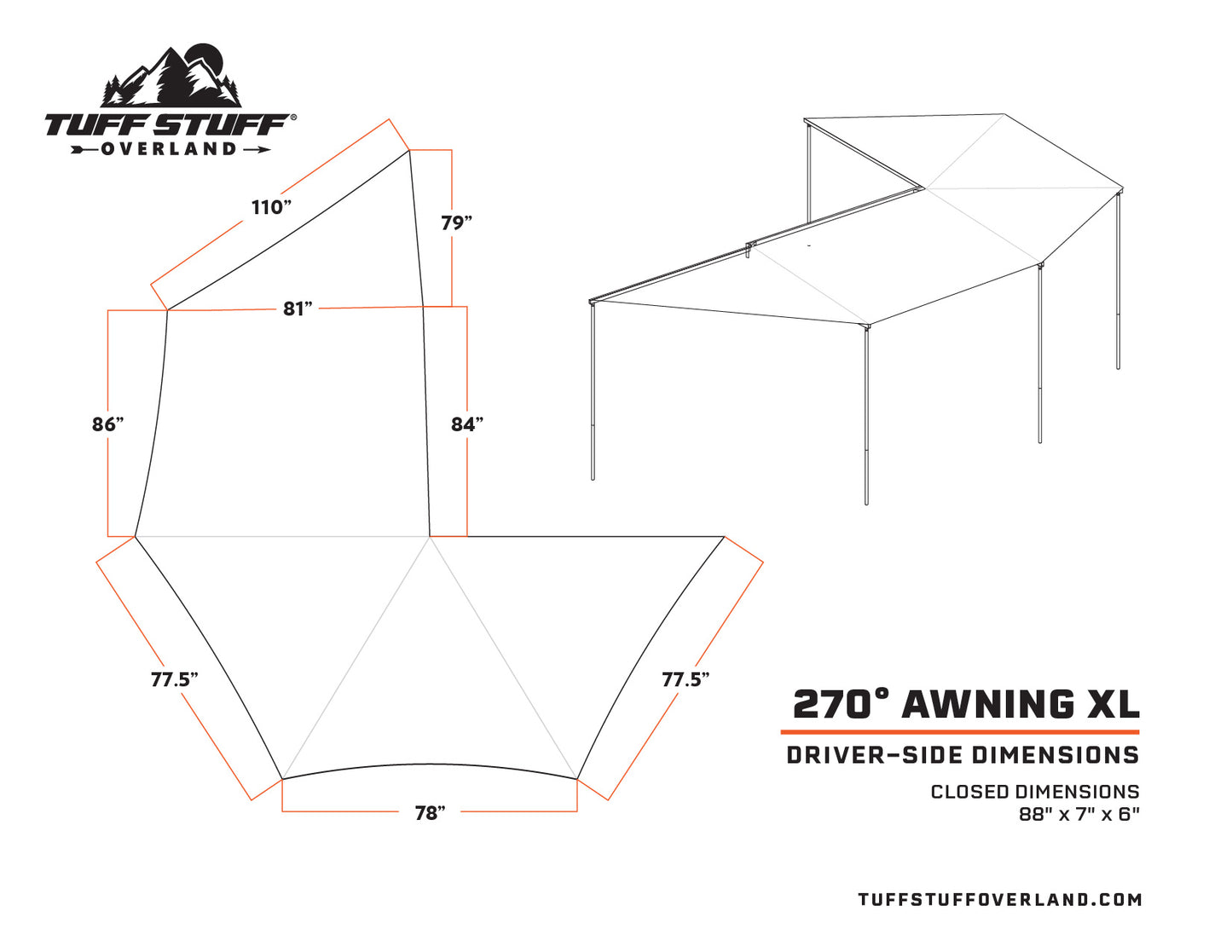 Tuff Stuff® Overland Awning XL, 270 Degree (Full Size Pick Ups)