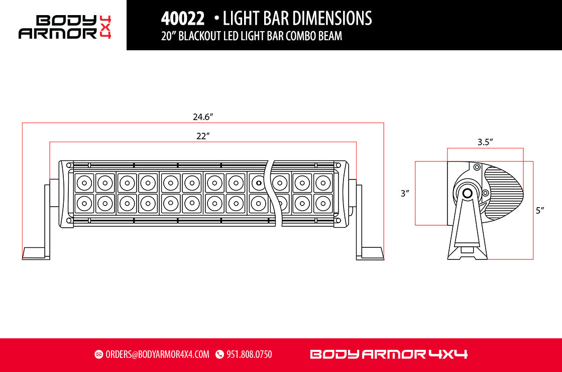 20" BLACKOUT LED LIGHT BAR COMBO BEAM WITH WIRE HARNESS